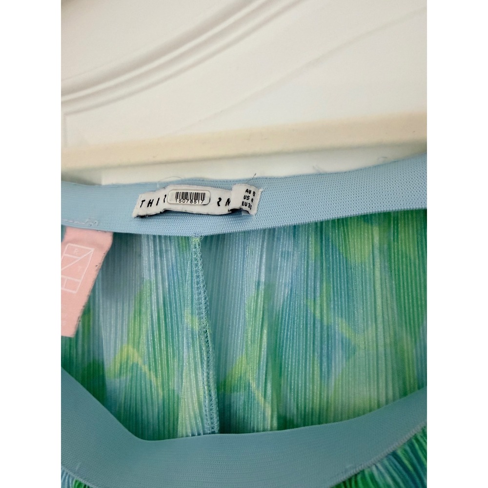 Third Form Sky Plisse Floral Two Piece Set Crop Top Maxi Skirt Blue Green 4 6 - Picture 8 of 9